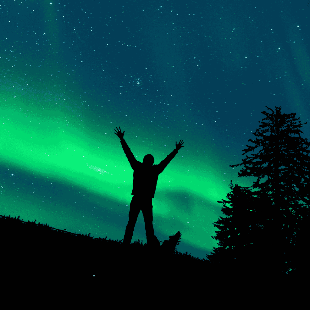 Bel Gamlin Counselling in Bradford on Avon for Self-worth. Man silhouetted against nights sky arms raised